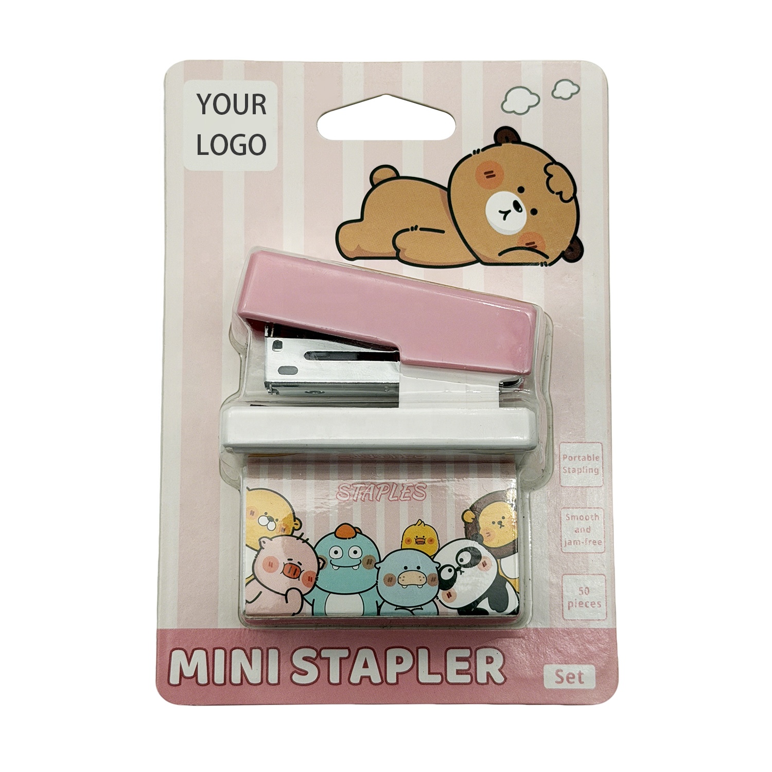 School Stationery Morandi Color Binding Machine Mini stapler Wholesale Custom Cartoon Animal Cute Small Stapler Set with Pins